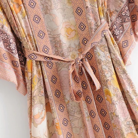 SOLD OUT Pink Bohemian Floral Maxi Duster Kimono Wrap Robe - Picture 16 of 16